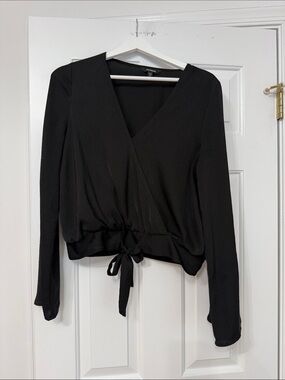 Express Black Wrap Front Tie Blouse